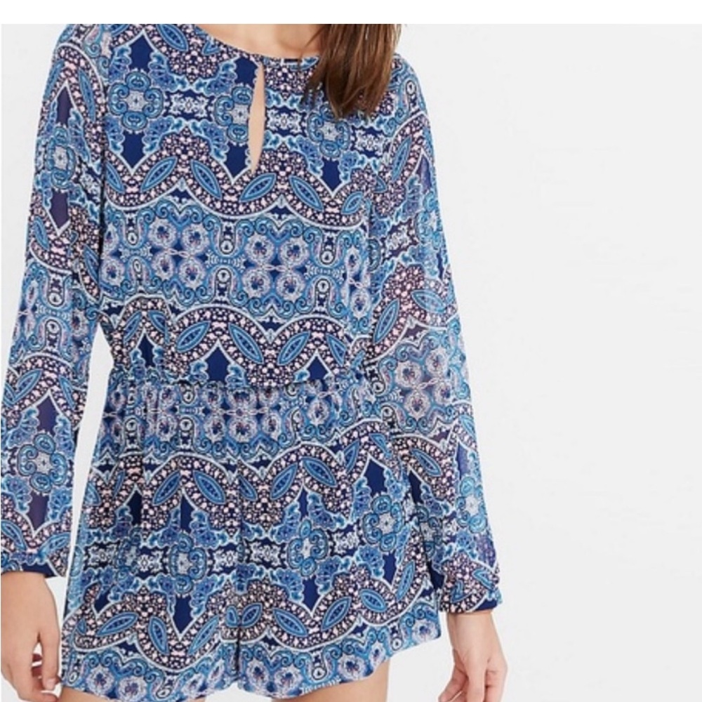 Express Navy and Pink Paisley Romper Dress